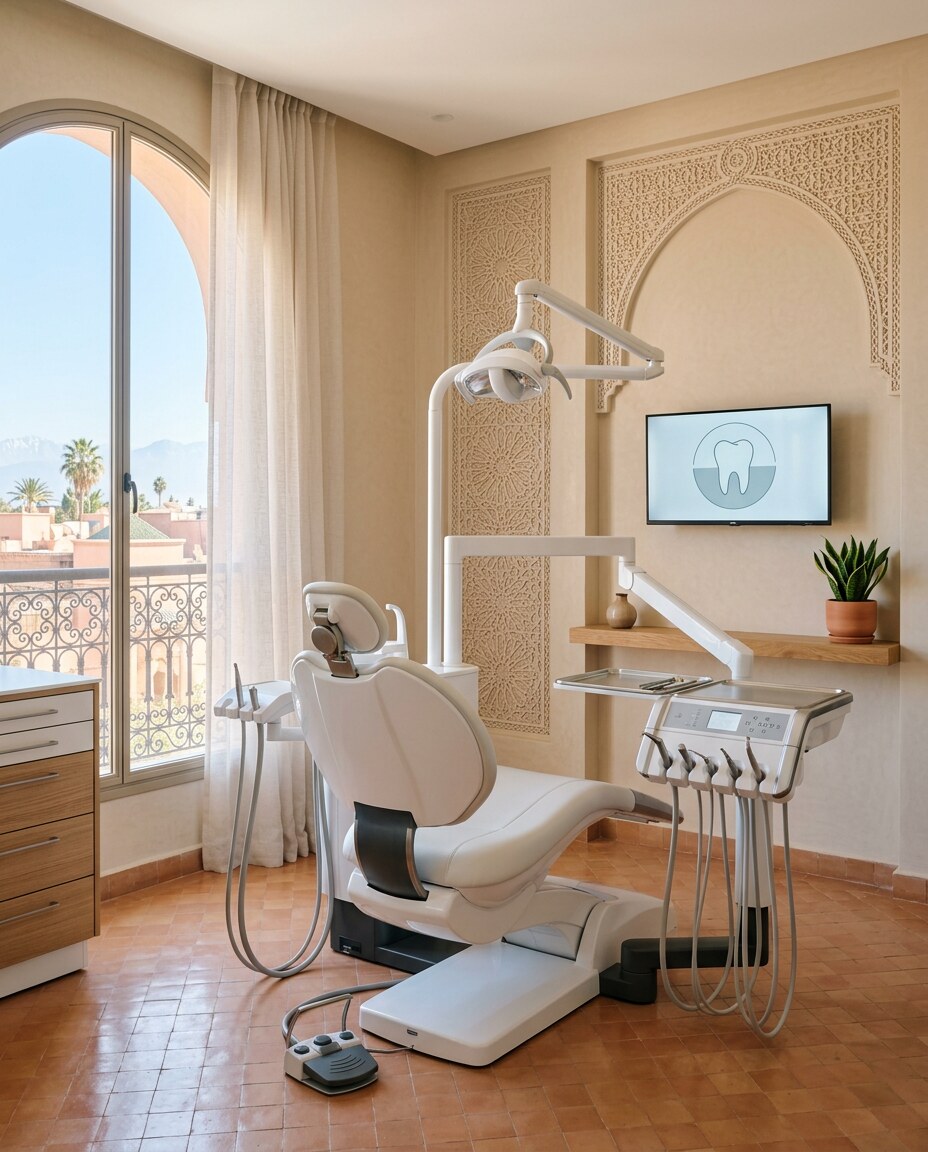 Salle de soins moderne et lumineuse du cabinet dentaire à Marrakech
